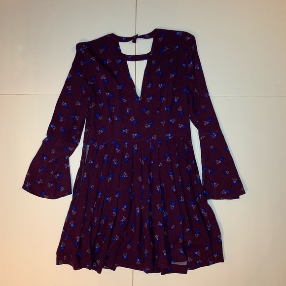 Free People Purple Blue Floral Long Sleeve Dress - Picture 2 of 6